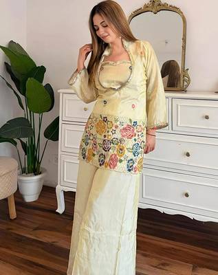 women's silk embroidered kurta palazzo set 2