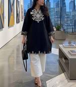 women's cotton blend embroidered kurta palazzo set