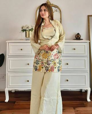 women's silk embroidered kurta palazzo set 3