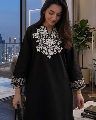 women's cotton blend embroidered kurta palazzo set 4