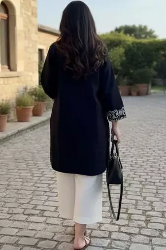 women's cotton blend embroidered kurta palazzo set
