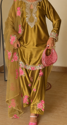 women's silk embroidered farshi salwar suit with dupatta set 3