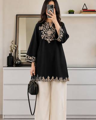 women's cotton blend embroidered kurta palazzo set 2