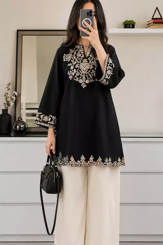 women's cotton blend embroidered kurta palazzo set