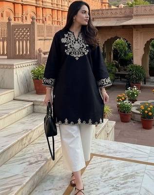 women's cotton blend embroidered kurta palazzo set 1