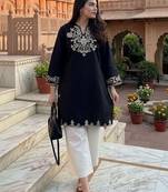 women's cotton blend embroidered kurta palazzo set