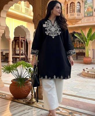 women's cotton blend embroidered kurta palazzo set 3