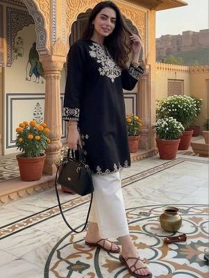 women's cotton blend embroidered kurta palazzo set 4