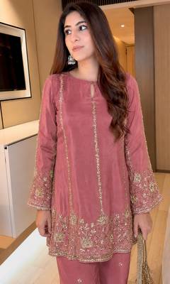 women's shimmer silk embroidered kurta palazzo set 5