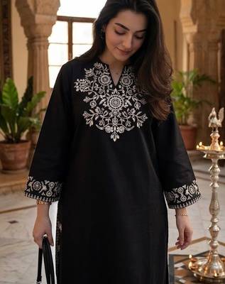 women's cotton blend embroidered kurta palazzo set 5