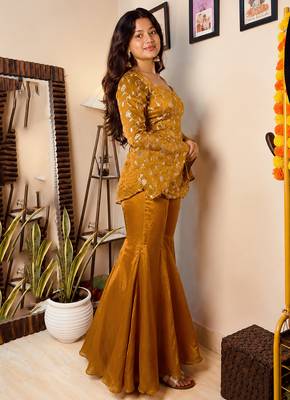 women's shimmer silk embroidered kurta palazzo set 2