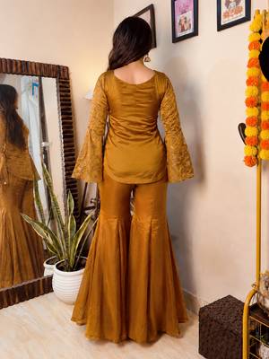 women's shimmer silk embroidered kurta palazzo set 3