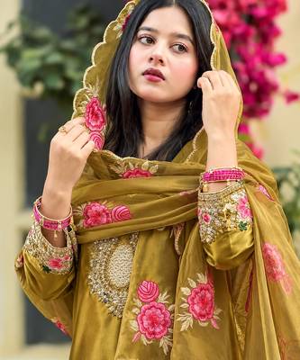 women's silk embroidered farshi salwar suit with dupatta set 4