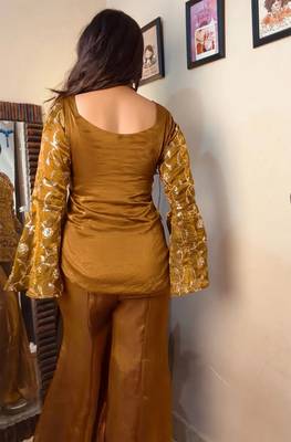 women's shimmer silk embroidered kurta palazzo set 5