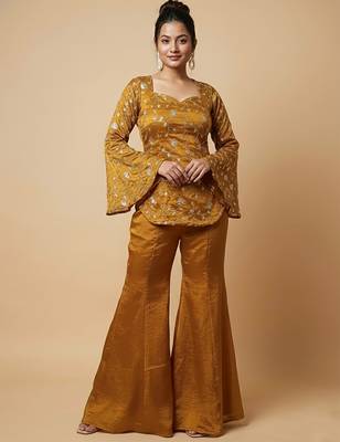 women's shimmer silk embroidered kurta palazzo set 3