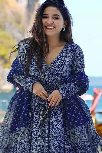 women's cotton blend printed angarkha kurta palazzo with dupatta set