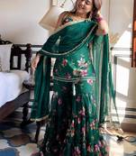women's georgette printed kurta sharara with dupatta set