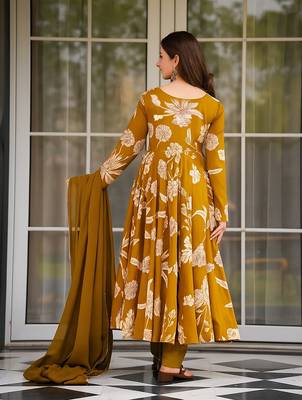 women's cotton blend printed anarkali kurta pant with dupatta set 3