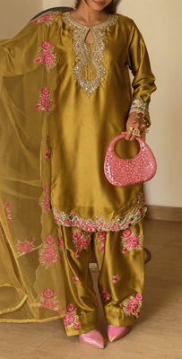 women's silk embroidered farshi salwar suit with dupatta set 4