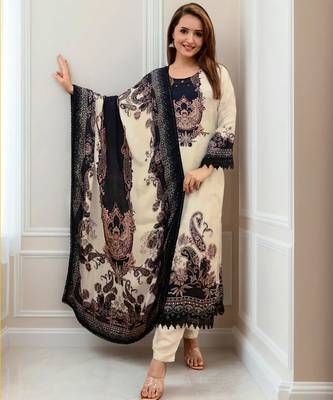 women's cotton blend printed kurta pant with dupatta set 1