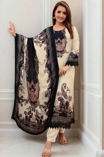 women's cotton blend printed kurta pant with dupatta set