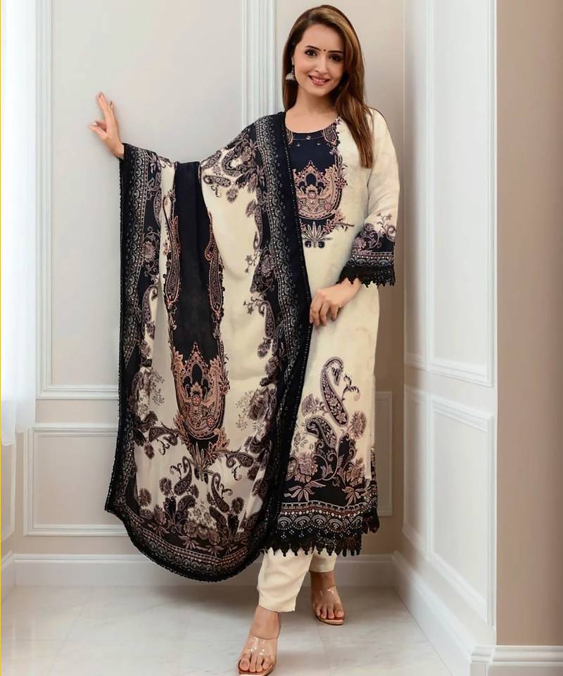 women's cotton blend printed kurta pant with dupatta set