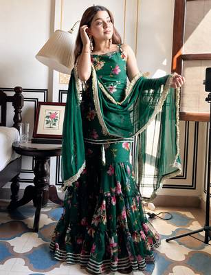 women's georgette printed kurta sharara with dupatta set 2