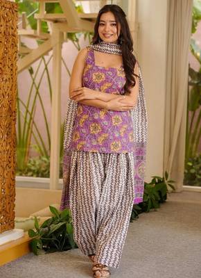 women's cotton blend farshi salwar with dupatta set 1