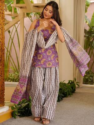 women's cotton blend farshi salwar with dupatta set 2