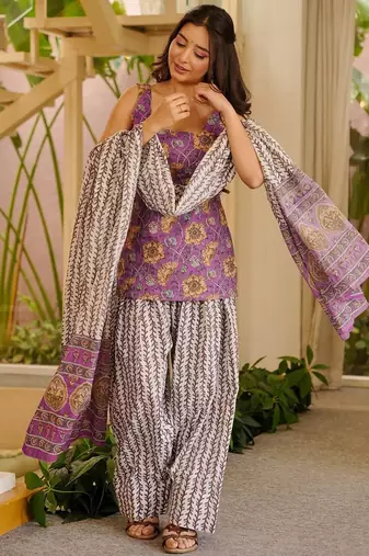 women's cotton blend farshi salwar with dupatta set