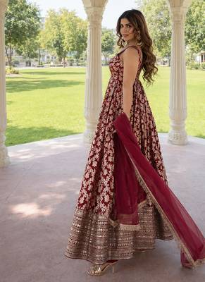 women's chanderi woven motiff anarkali kurta pant with dupatta set 2