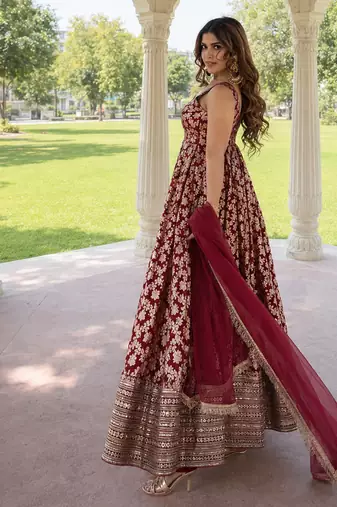 women's chanderi woven motiff anarkali kurta pant with dupatta set