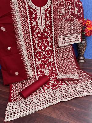 Red net suit with coding and embroidery work 3