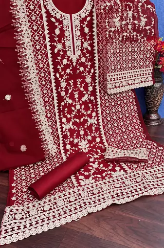 Red net suit with coding and embroidery work