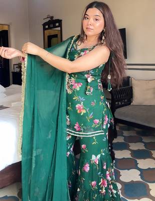 women's georgette printed kurta sharara with dupatta set 1
