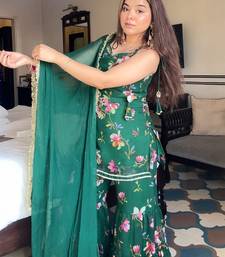 women's georgette printed kurta sharara with dupatta set