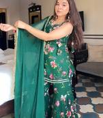 women's georgette printed kurta sharara with dupatta set