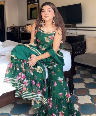 women's georgette printed kurta sharara with dupatta set 2