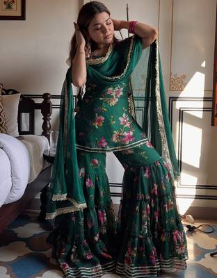 women's georgette printed kurta sharara with dupatta set 5