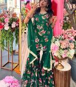 women's georgette printed kurta sharara with dupatta set