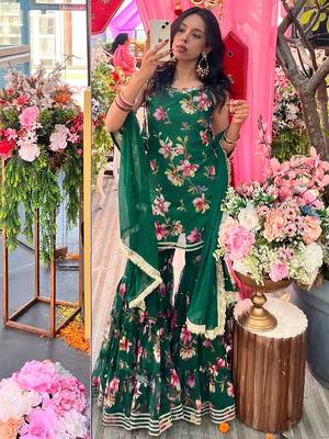 women's georgette printed kurta sharara with dupatta set 2