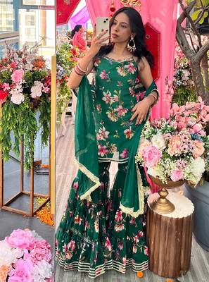 women's georgette printed kurta sharara with dupatta set 3