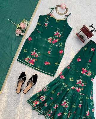 women's georgette printed kurta sharara with dupatta set 4