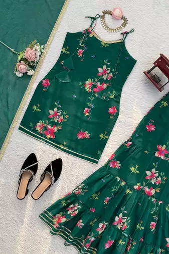 women's georgette printed kurta sharara with dupatta set