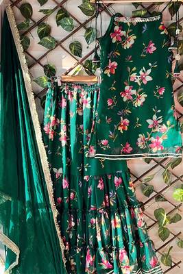 women's georgette printed kurta sharara with dupatta set 5