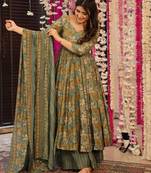 women's cotton blend printed anarkali kurta palazzo with dupatta set