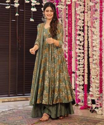 women's cotton blend printed anarkali kurta palazzo with dupatta set 5