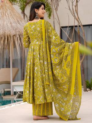 women's cotton blend printed anarkali kurta palazzo with dupatta set 2
