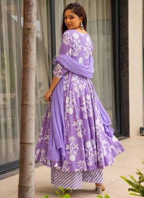 women's cotton blend printed anarkali kurta palazzo with dupatta set 4