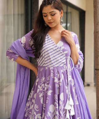 women's cotton blend printed anarkali kurta palazzo with dupatta set 5